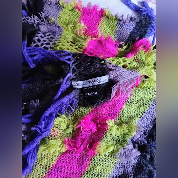 Multicolor Long Unique Crochet Knit Striped Fringe Scarf 🧣 - Picture 5 of 8